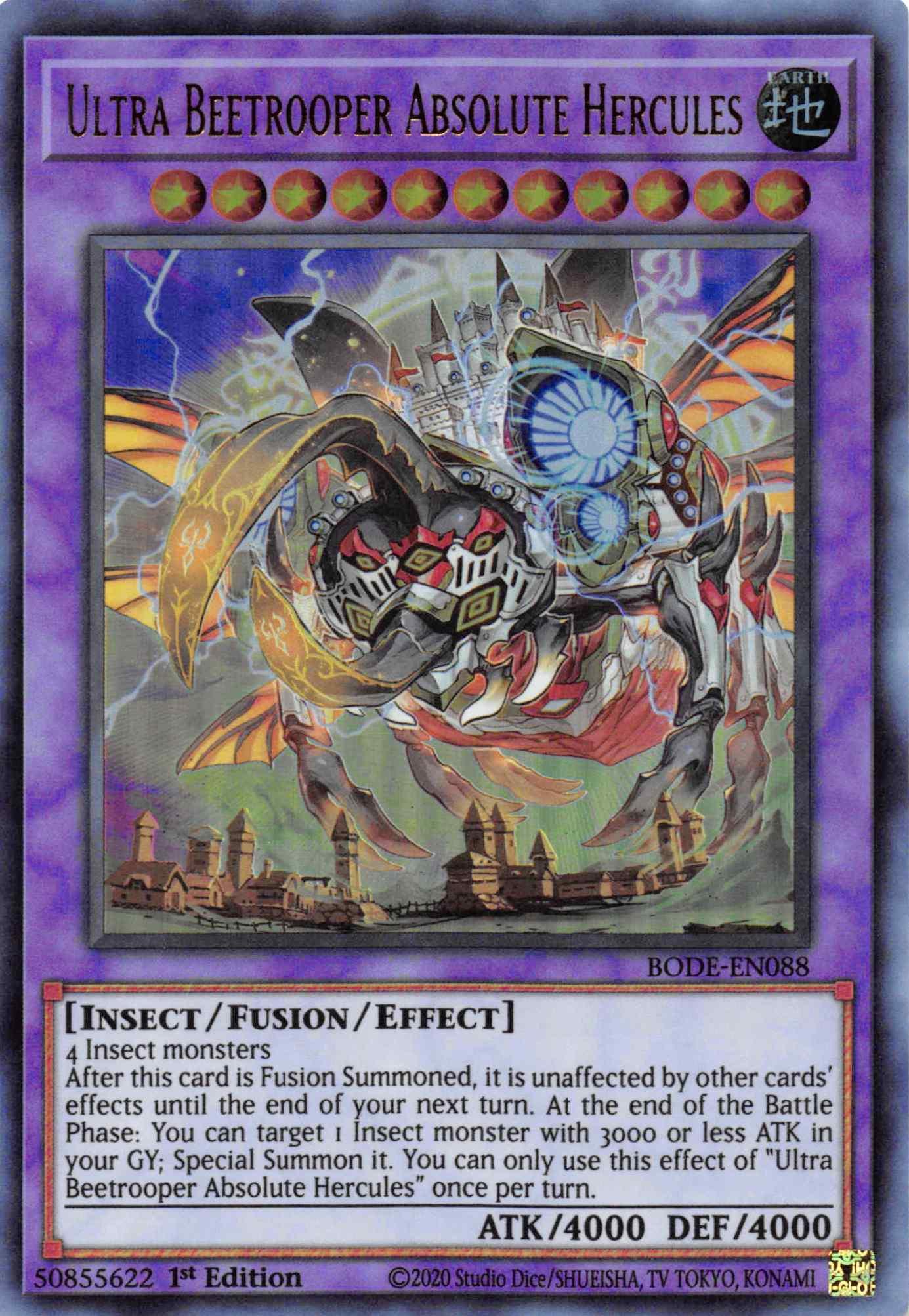 1st Edition, Burst of Destiny, Earth, Fusion/Effect Monster, Insect, Ultra Rare Ultra Beetrooper Absolute Hercules [BODE-EN088] Ultra Rare - Trading Card World