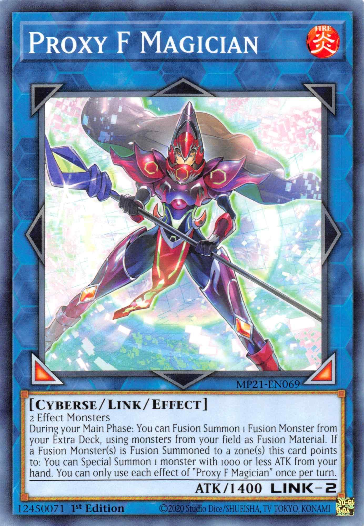 1st Edition, 2021 Tin of Ancient Battles, Common, Cyberse, Fire, Link/Effect Monster Proxy F Magician [MP21-EN069] Common - Trading Card World