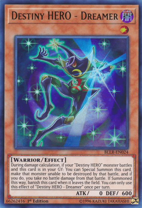 1st Edition, Battles of Legend: Light's Revenge, Dark, Effect Monster, Ultra Rare, Warrior Destiny Hero - Dreamer [BLLR-EN024] Ultra Rare - Trading Card World