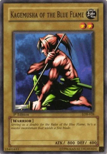 1st Edition, Common, Earth, Normal Monster, The Legend of Blue Eyes White Dragon, Unlimited, Warrior Kagemusha of the Blue Flame [LOB-028] Common - Trading Card World