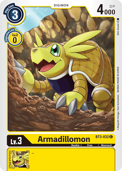 BT3-032, Common, Digimon, Free, Mammal, Release Special Booster Ver.1.5, Rookie, Yellow Armadillomon [BT3-032] [Release Special Booster Ver.1.5] - Trading Card World