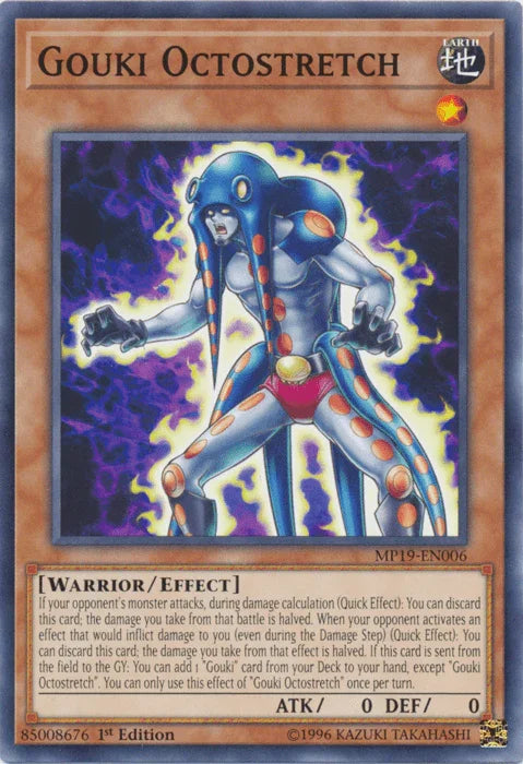 1st Edition, 2019 Gold Sarcophagus Tin Mega Pack, Common, Earth, Effect Monster, Unlimited, Warrior Gouki Octostretch [MP19-EN006] Common - Trading Card World