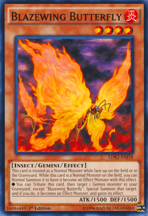 1st Edition, Common, Fire, Gemini/Effect Monster, Insect, Legendary Decks II, Unlimited Blazewing Butterfly [LDK2-ENJ18] Common - Trading Card World