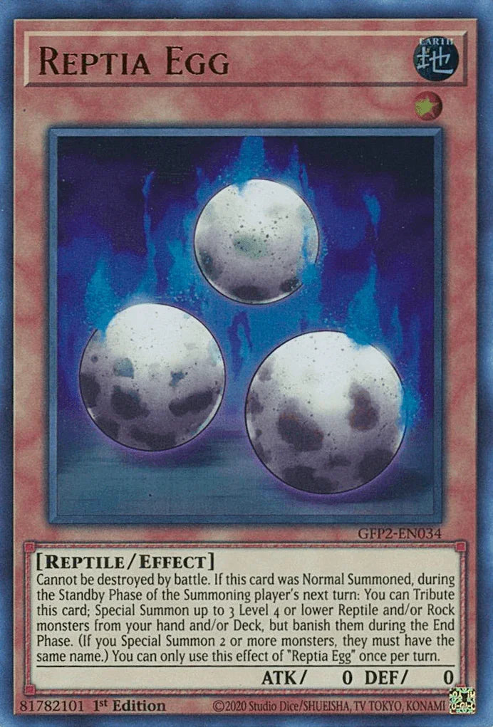 1st Edition, Earth, Effect Monster, Ghosts From the Past: The 2nd Haunting, Reptile, Ultra Rare Reptia Egg [GFP2-EN034] Ultra Rare - Trading Card World