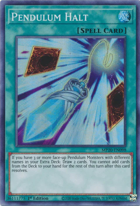 1st Edition, 2020 Tin of Lost Memories, Normal Spell, Spell, Super Rare Pendulum Halt [MP20-EN098] Super Rare - Trading Card World