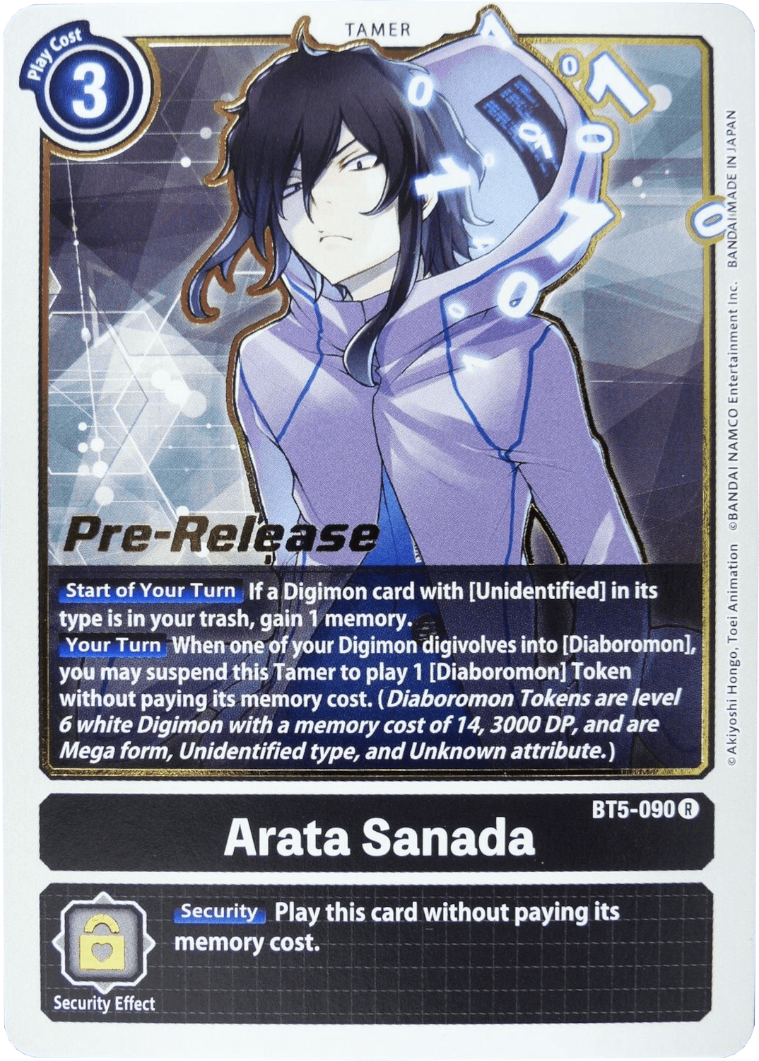 Battle of Omni Pre-Release Promos, Black, BT5-090, Rare, Tamer Arata Sanada [BT5-090] [Battle of Omni Pre-Release Promos] - Trading Card World
