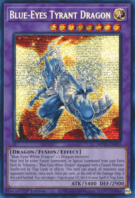 1st Edition, Dragon, Dueling Heroes Collectors Tin - Mega Pack (25th Anniversary Edition), Fusion/Effect Monster, Light, Prismatic Secret Rare Blue-Eyes Tyrant Dragon [MP23-EN019] Prismatic Secret Rare - Trading Card World