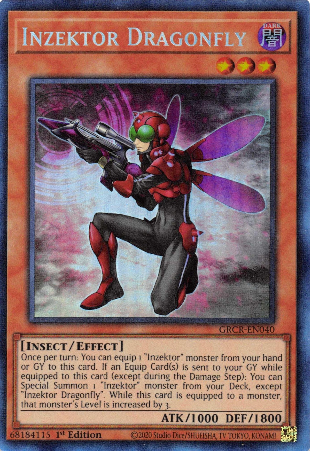 1st Edition, Collector's Rare, Dark, Effect Monster, Insect, The Grand Creators Inzektor Dragonfly [GRCR-EN040] Collector's Rare - Trading Card World
