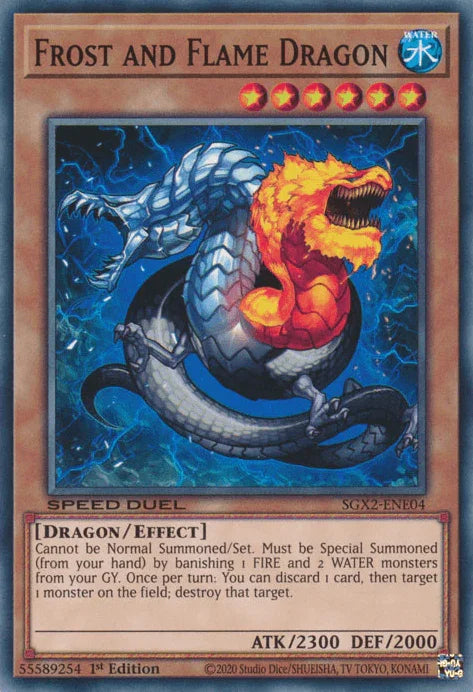 1st Edition, Common, Dragon, Effect Monster, Speed Duel GX: Midterm Paradox, Water Frost and Flame Dragon [SGX2-ENE04] Common - Trading Card World