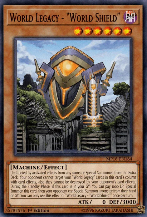 1st Edition, 2018 Mega-Tins Mega Pack, Common, Dark, Effect Monster, Machine World Legacy - "World Shield" [MP18-EN184] Common - Trading Card World