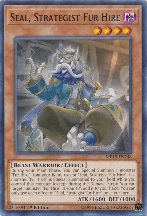 1st Edition, 2019 Gold Sarcophagus Tin Mega Pack, Beast-Warrior, Common, Dark, Effect Monster, Unlimited Seal, Strategist Fur Hire [MP19-EN248] Common - Trading Card World
