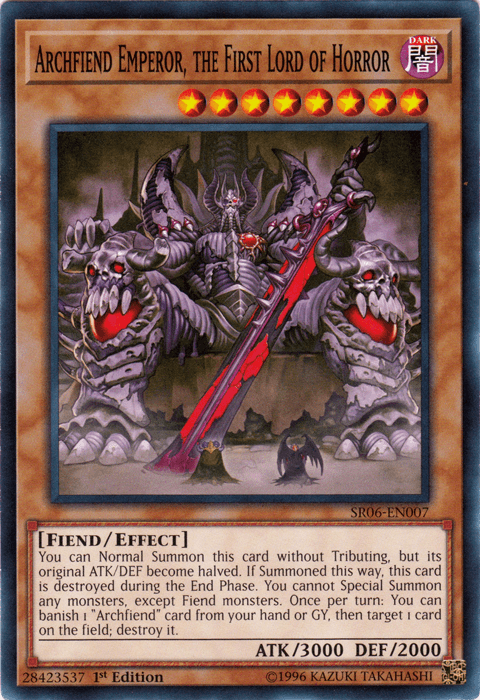 1st Edition, Common, Dark, Effect Monster, Fiend, Structure Deck: Lair of Darkness Archfiend Emperor, the First Lord of Horror [SR06-EN007] Common - Trading Card World