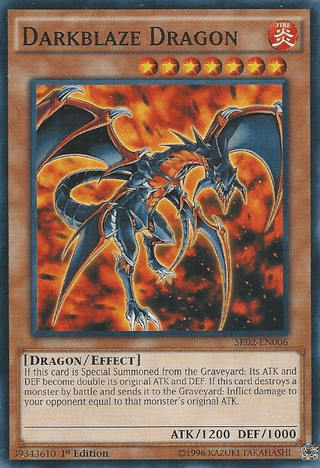 1st Edition, Common, Dragon, Effect Monster, Fire, Structure Deck: Rise of the True Dragons Darkblaze Dragon [SR02-EN006] Common - Trading Card World