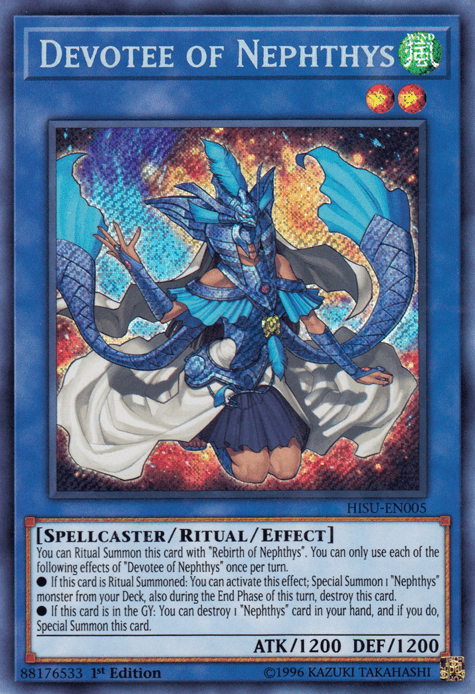 1st Edition, Hidden Summoners, Ritual/Effect Monster, Secret Rare, Spellcaster, Wind Devotee of Nephthys [HISU-EN005] Secret Rare - Trading Card World