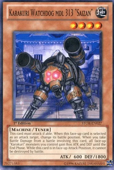 1st Edition, Common, Earth, Machine, Storm of Ragnarok, Tuner Monster, Unlimited Karakuri Watchdog mdl 313 "Saizan" [STOR-EN027] Common - Trading Card World