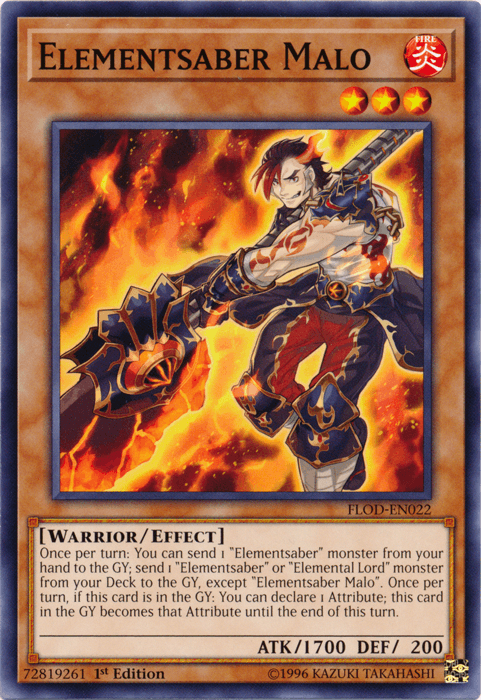 1st Edition, Common, Effect Monster, Fire, Flames of Destruction, Unlimited, Warrior Elementsaber Malo [FLOD-EN022] Common - Trading Card World