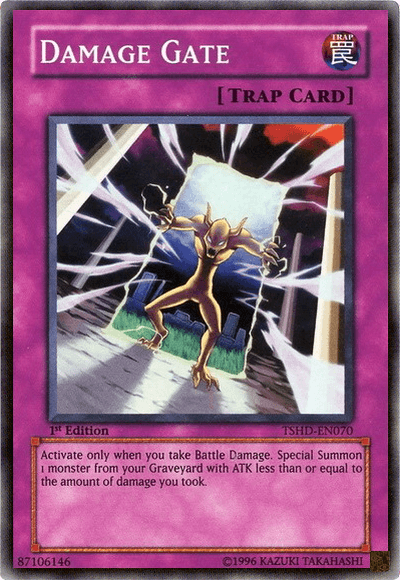 1st Edition, Normal Trap, Super Rare, The Shining Darkness, Trap, Unlimited Damage Gate [TSHD-EN070] Super Rare - Trading Card World