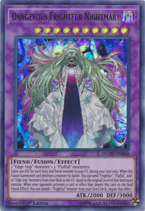 1st Edition, Dark, Duel Overload, Fiend, Fusion/Effect Monster, Ultra Rare Dangerous Frightfur Nightmary [DUOV-EN038] Ultra Rare - Trading Card World