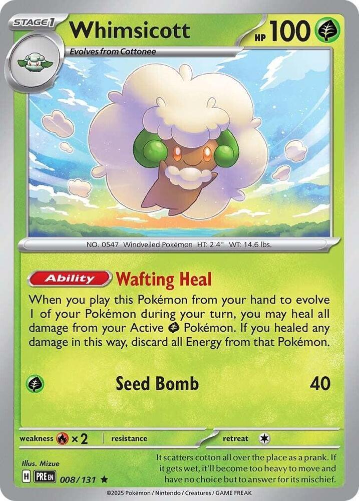 008, Fire [x2], Grass, Holofoil, Rare, Reverse Holofoil, Scarlet & Violet: Prismatic Evolutions Whimsicott (008/131) [Scarlet & Violet: Prismatic Evolutions] - Trading Card World
