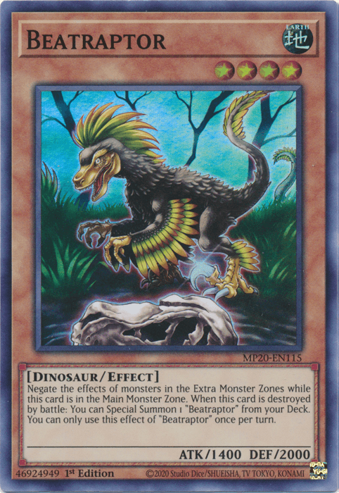 1st Edition, 2020 Tin of Lost Memories, Dinosaur, Earth, Effect Monster, Super Rare Beatraptor [MP20-EN115] Super Rare - Trading Card World