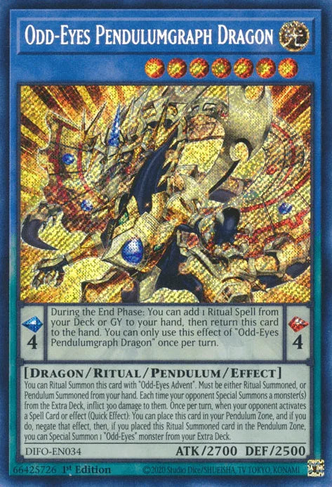 1st Edition, Dimension Force, Dragon, Light, Pendulum/Ritual/Effect Monster, Secret Rare Odd-Eyes Pendulumgraph Dragon [DIFO-EN034] Secret Rare - Trading Card World