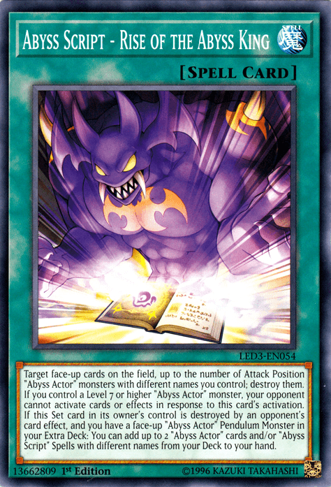 1st Edition, Common, Legendary Duelists: White Dragon Abyss, Normal Spell, Spell Abyss Script - Rise of the Abyss King [LED3-EN054] Common - Trading Card World
