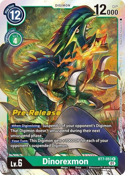 BT7-053, Data, Digimon, Dinosaur/X-Antibody, Green, Mega, Next Adventure Pre-Release Cards, Rare Dinorexmon [BT7-053] [Next Adventure Pre-Release Cards] - Trading Card World