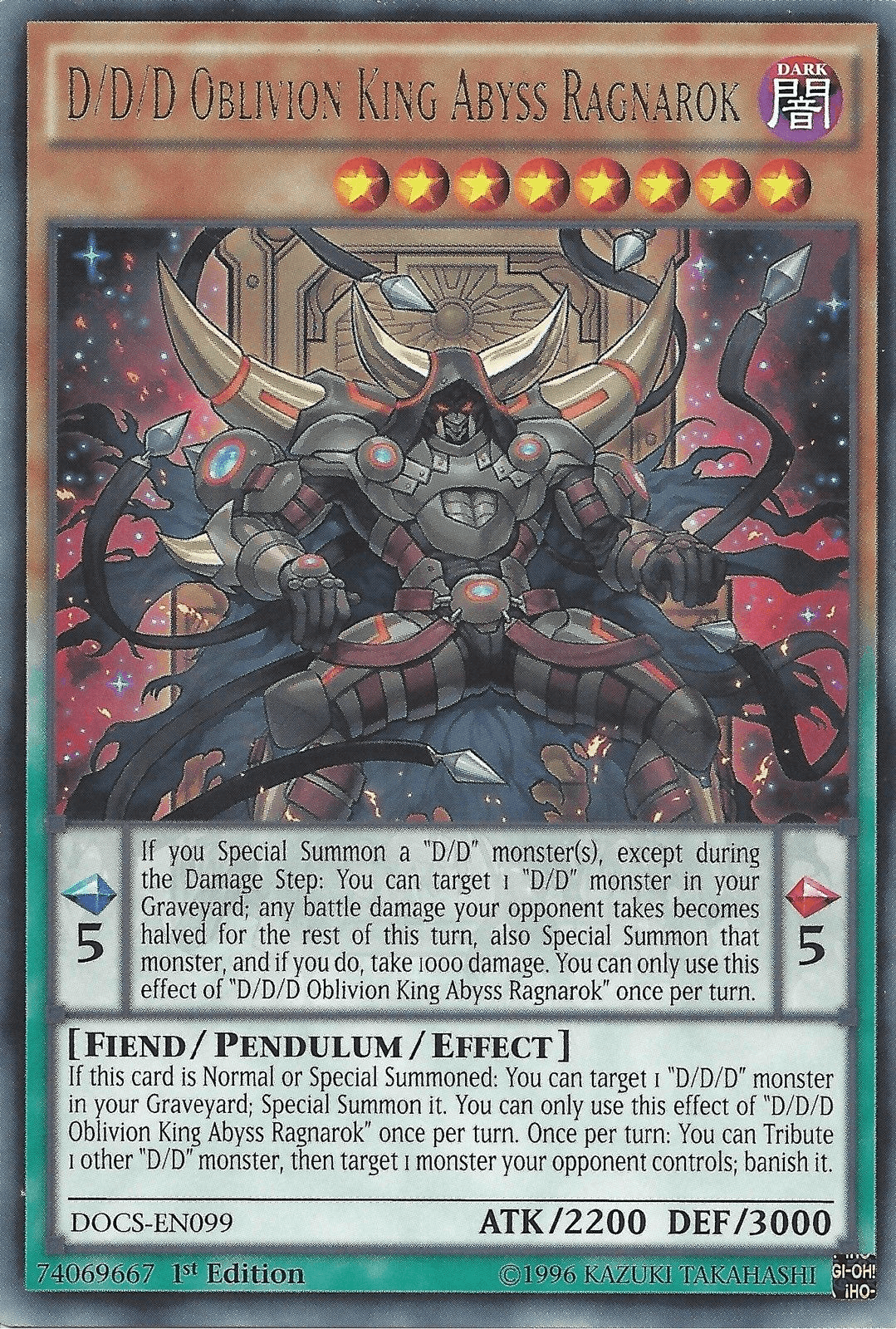 1st Edition, Dark, Dimension of Chaos, Fiend, Pendulum/Effect Monster, Rare, Unlimited D/D/D Oblivion King Abyss Ragnarok [DOCS-EN099] Rare - Trading Card World