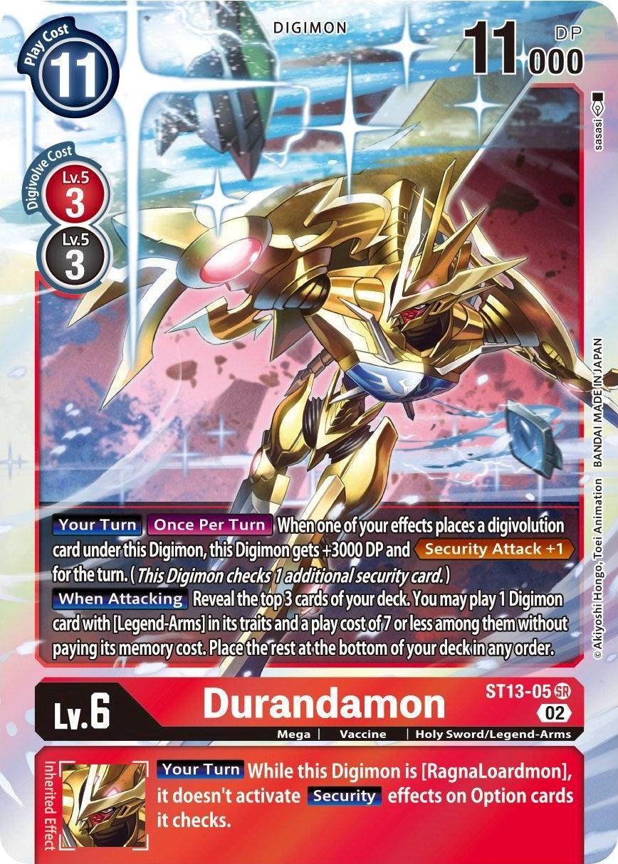 Digimon, Holy Sword/Legend-Arms, Mega, Red, ST13-05, Starter Deck: Ragnaloardmon, Super Rare, Vaccine Durandamon [ST13-05] [Starter Deck: Ragnaloardmon] - Trading Card World