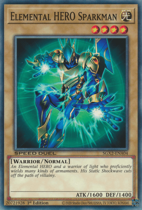 1st Edition, Common, Light, Normal Monster, Speed Duel GX: Midterm Paradox, Warrior Elemental HERO Sparkman [SGX2-ENA04] Common - Trading Card World