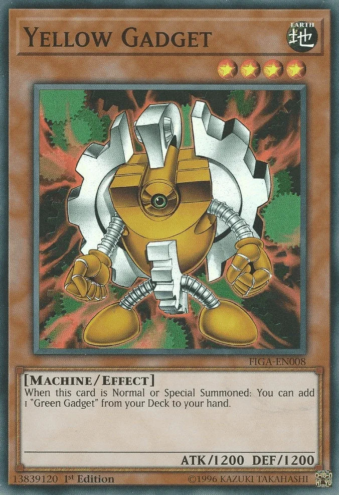 1st Edition, Earth, Effect Monster, Fists of the Gadgets, Machine, Super Rare Yellow Gadget [FIGA-EN008] Super Rare - Trading Card World