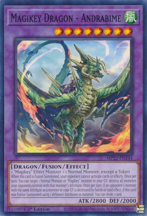 1st Edition, 2022 Tin of the Pharaoh's Gods, Common, Dragon, Fusion/Effect Monster, Wind Magikey Dragon - Andrabime [MP22-EN144] Common - Trading Card World