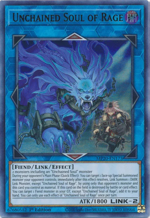 1st Edition, 2020 Tin of Lost Memories, Dark, Fiend, Link/Effect Monster, Ultra Rare Unchained Soul of Rage [MP20-EN173] Ultra Rare - Trading Card World
