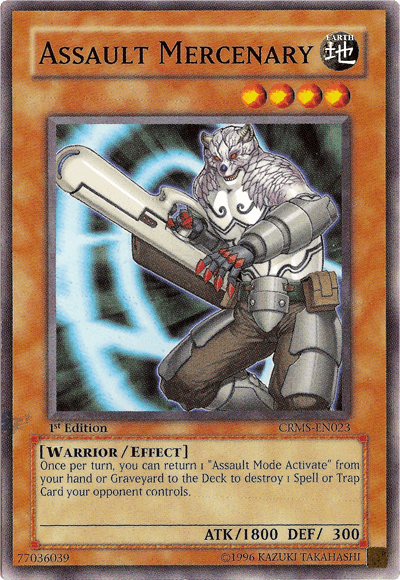 1st Edition, Common, Crimson Crisis, Earth, Effect Monster, Unlimited, Warrior Assault Mercenary [CRMS-EN023] Common - Trading Card World