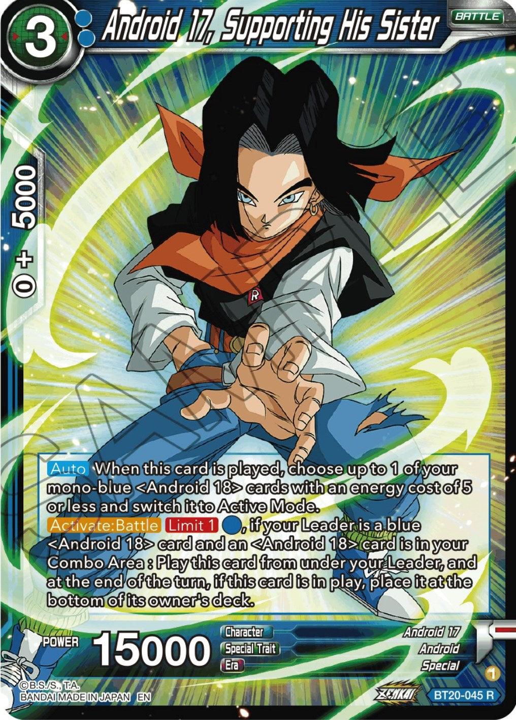 Android, Android 17, Battle, Blue, BT20-045, Normal, Parallel Foil, Power Absorbed, Rare, Special Android 17, Supporting His Sister (BT20-045) [Power Absorbed] - Trading Card World