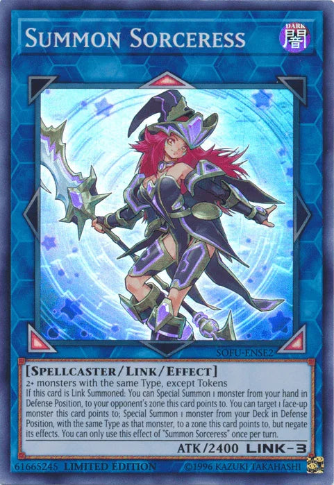 Dark, Limited, Link/Effect Monster, Soul Fusion, Spellcaster, Super Rare Summon Sorceress [SOFU-ENSE2] Super Rare - Trading Card World