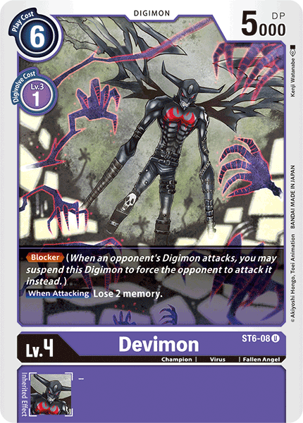 Champion, Digimon, Fallen Angel, Purple, ST6-08, Starter Deck: Venomous Violet, Uncommon, Virus Devimon [ST6-08] [Starter Deck: Venomous Violet] - Trading Card World