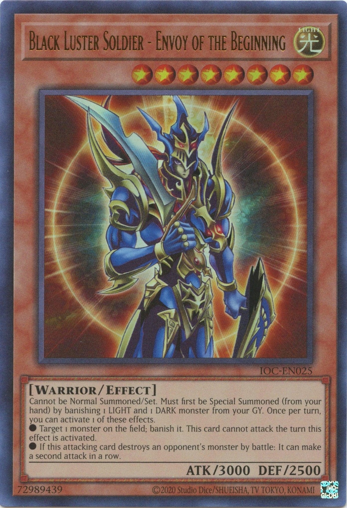 Effect Monster, Invasion of Chaos (25th Anniversary Edition), Light, Ultra Rare, Unlimited, Warrior Black Luster Soldier - Envoy of the Beginning (25th Anniversary) [IOC-EN025] Ultra Rare - Trading Card World