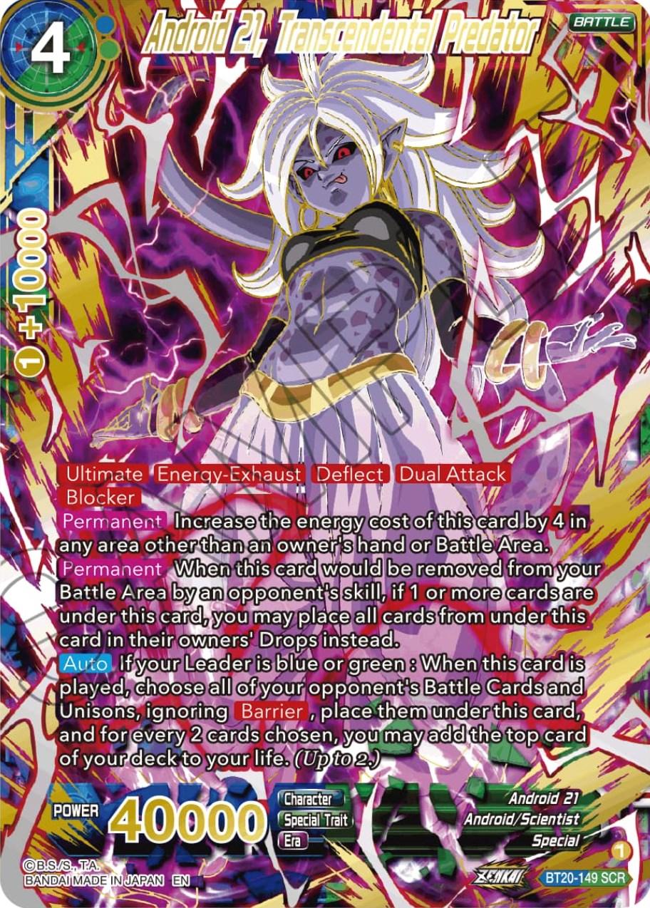 Android 21, Android/Scientist, Battle, Blue;Green, BT20-149, Parallel Foil, Power Absorbed, Special, Special Rare Android 21, Transcendental Predator (SPR) (BT20-149) [Power Absorbed] - Trading Card World