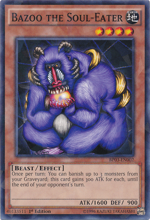 1st Edition, Battle Pack 3: Monster League, Beast, Earth, Effect Monster, Shatterfoil Rare Bazoo the Soul-Eater [BP03-EN002] Shatterfoil Rare - Trading Card World