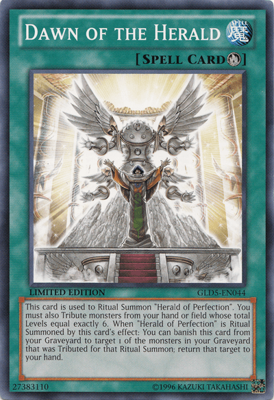 Common, Gold Series: Haunted Mine, Limited, Ritual Spell, Spell Dawn of the Herald [GLD5-EN044] Common - Trading Card World
