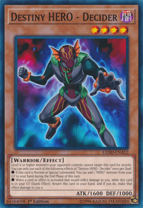 1st Edition, Common, Dark, Effect Monster, Legendary Hero Decks, Warrior Destiny Hero - Decider [LEHD-ENA12] Common - Trading Card World