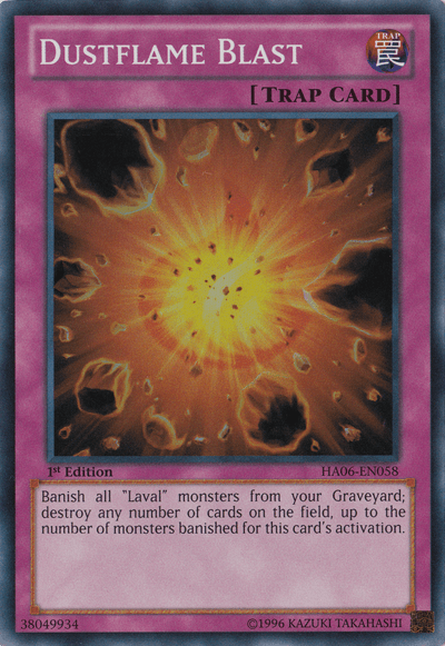 1st Edition, Hidden Arsenal 6: Omega Xyz, Normal Trap, Super Rare, Trap Dustflame Blast [HA06-EN058] Super Rare - Trading Card World