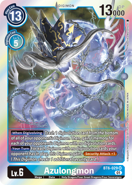 Blue, BT6-029, Data, Digimon, Double Diamond, Holy Dragon/Four Great Dragons/Four Sovereigns, Mega, Super Rare Azulongmon [BT6-029] [Double Diamond] - Trading Card World