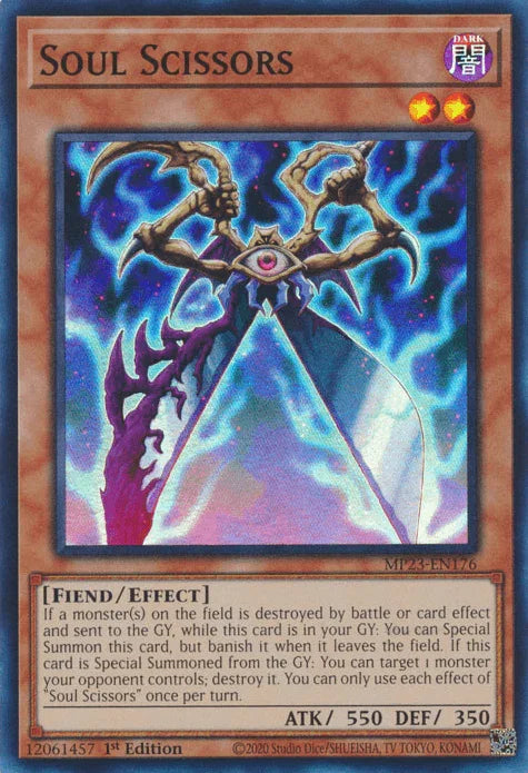 1st Edition, Dark, Dueling Heroes Collectors Tin - Mega Pack (25th Anniversary Edition), Effect Monster, Fiend, Super Rare Soul Scissors [MP23-EN176] Super Rare - Trading Card World