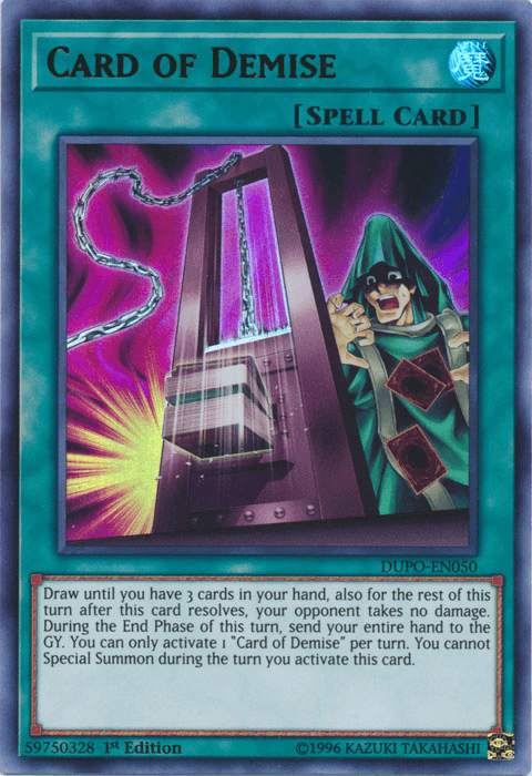 1st Edition, Duel Power, Normal Spell, Spell, Ultra Rare, Unlimited Card of Demise [DUPO-EN050] Ultra Rare - Trading Card World