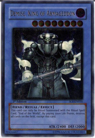 1st Edition, Dark, Effect Monster, Fiend, Shadow of Infinity, Ultimate Rare, Unlimited Demise, King of Armageddon (UTR) [SOI-EN035] Ultimate Rare - Trading Card World