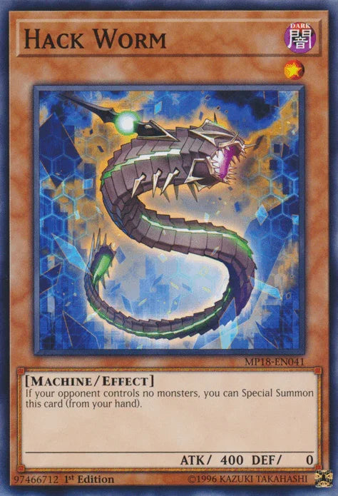 1st Edition, 2018 Mega-Tins Mega Pack, Common, Dark, Effect Monster, Machine Hack Worm [MP18-EN041] Common - Trading Card World