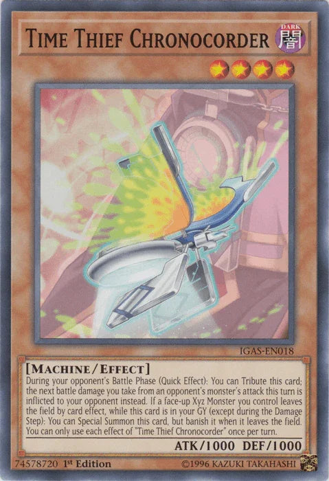 1st Edition, Common, Dark, Effect Monster, Ignition Assault, Machine, Unlimited Time Thief Chronocorder [IGAS-EN018] Common - Trading Card World