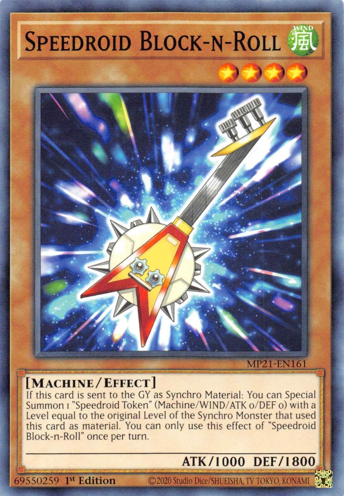 1st Edition, 2021 Tin of Ancient Battles, Common, Effect Monster, Machine, Wind Speedroid Block-n-Roll [MP21-EN161] Common - Trading Card World